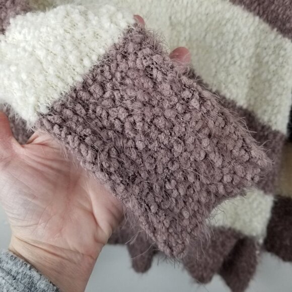 She + Sky M/L Popcorn knit Sweater Mauve Cream Striped Soft Cozy Boho - Picture 9 of 10